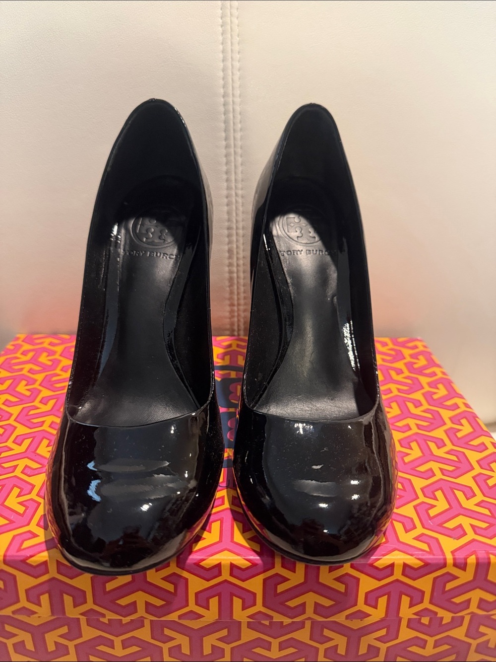 Tory Burch Black Patent Block Heel Pumps - Picture 4 of 8